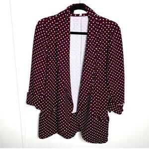 French Mauve Dark Wine Red Polka Dot Open Front Blazer Jacket Casual Work XL
